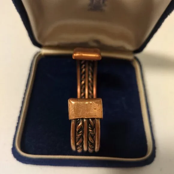 Copper Braided Cuff Bracelet Artisan Autumn Spiced Brown Metalwork Adjustable - Picture 4 of 9